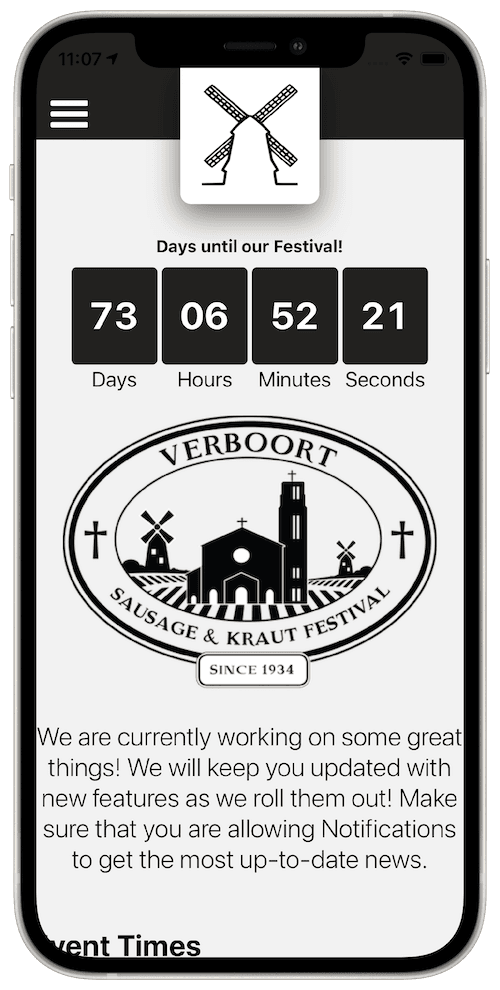 Verboort festival app home screen